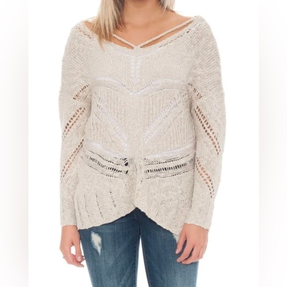 Braeve Anthologies crochet knit v neck with strap sweater tunic top - Picture 1 of 10